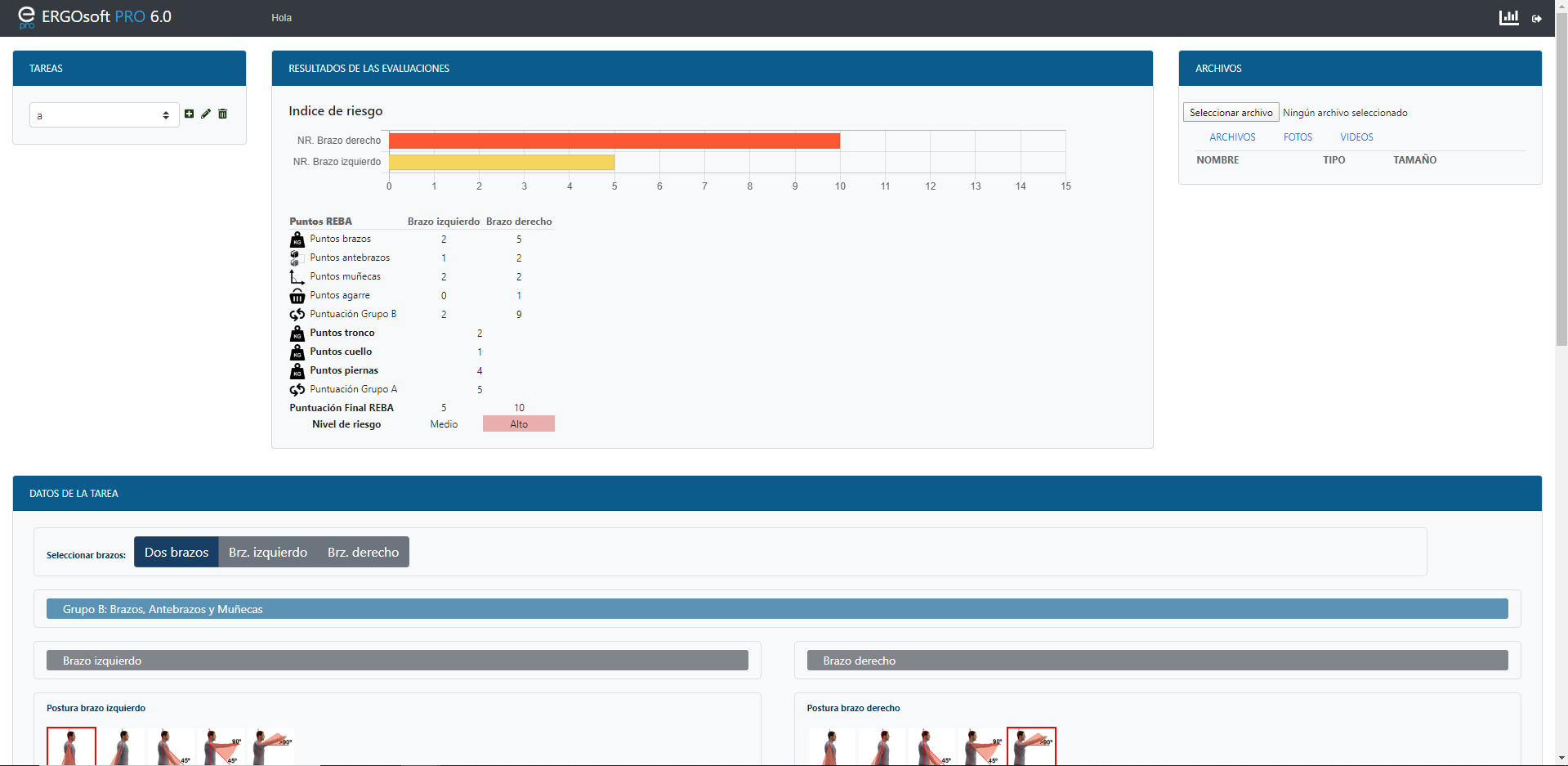 Evaluación de riesgos ergonómicos con ERGOsoft (pantalla 1)