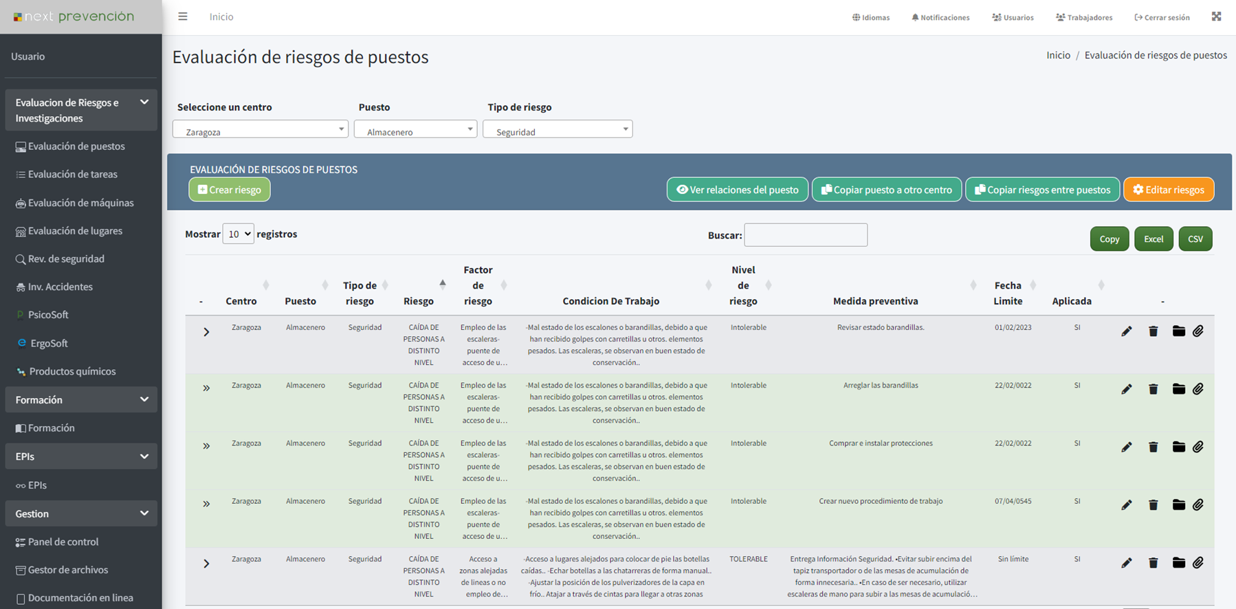 Evaluación de riesgos por puesto de trabajo en el software Next PRL