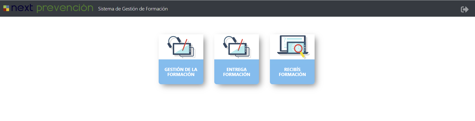 Plataforma de formación en el software Next PRL (pantalla 1)