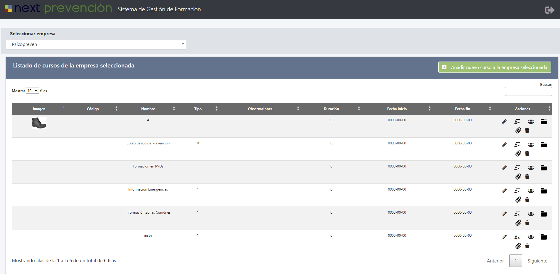 Plataforma de formación en el software Next PRL (pantalla 2)