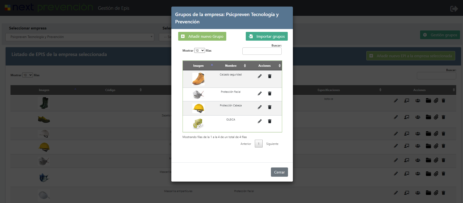 Gestión de EPIs en el software Next PRL (pantalla 4)