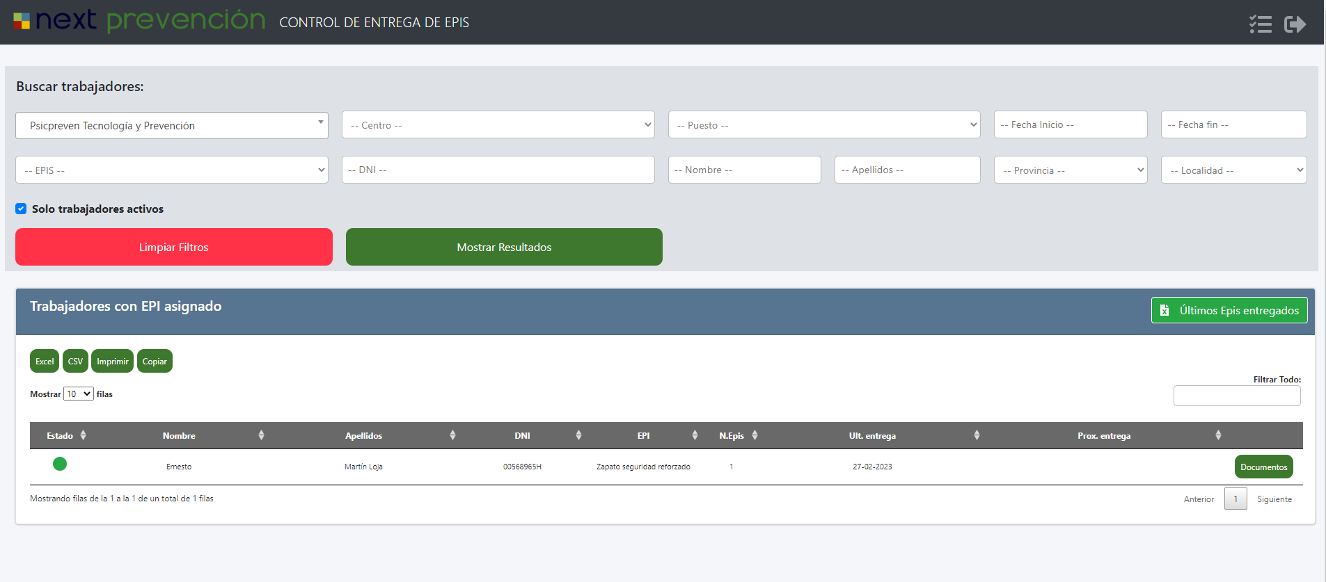 Gestión de EPIs en el software Next PRL (pantalla 7)