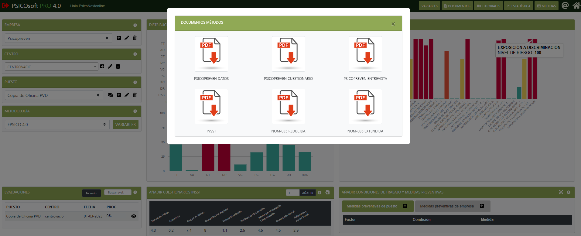 Evaluación de riesgos psicosociales en el software Next PRL (pantalla 3)