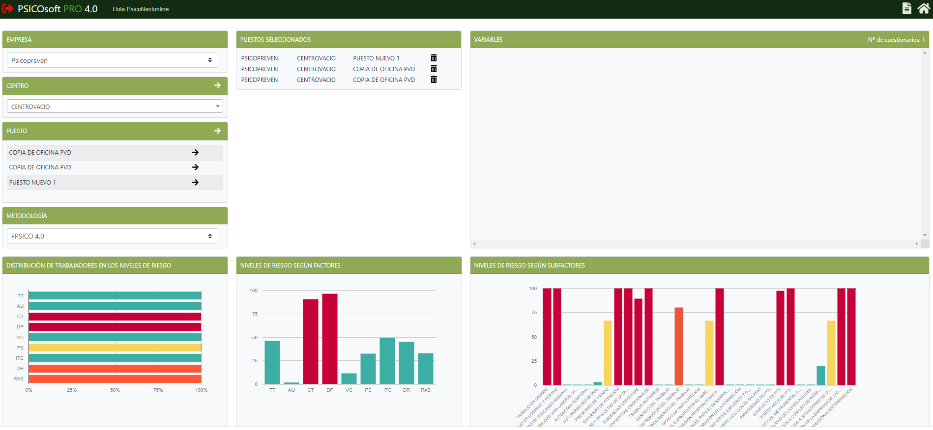 Evaluación de riesgos psicosociales en el software Next PRL (pantalla 5)