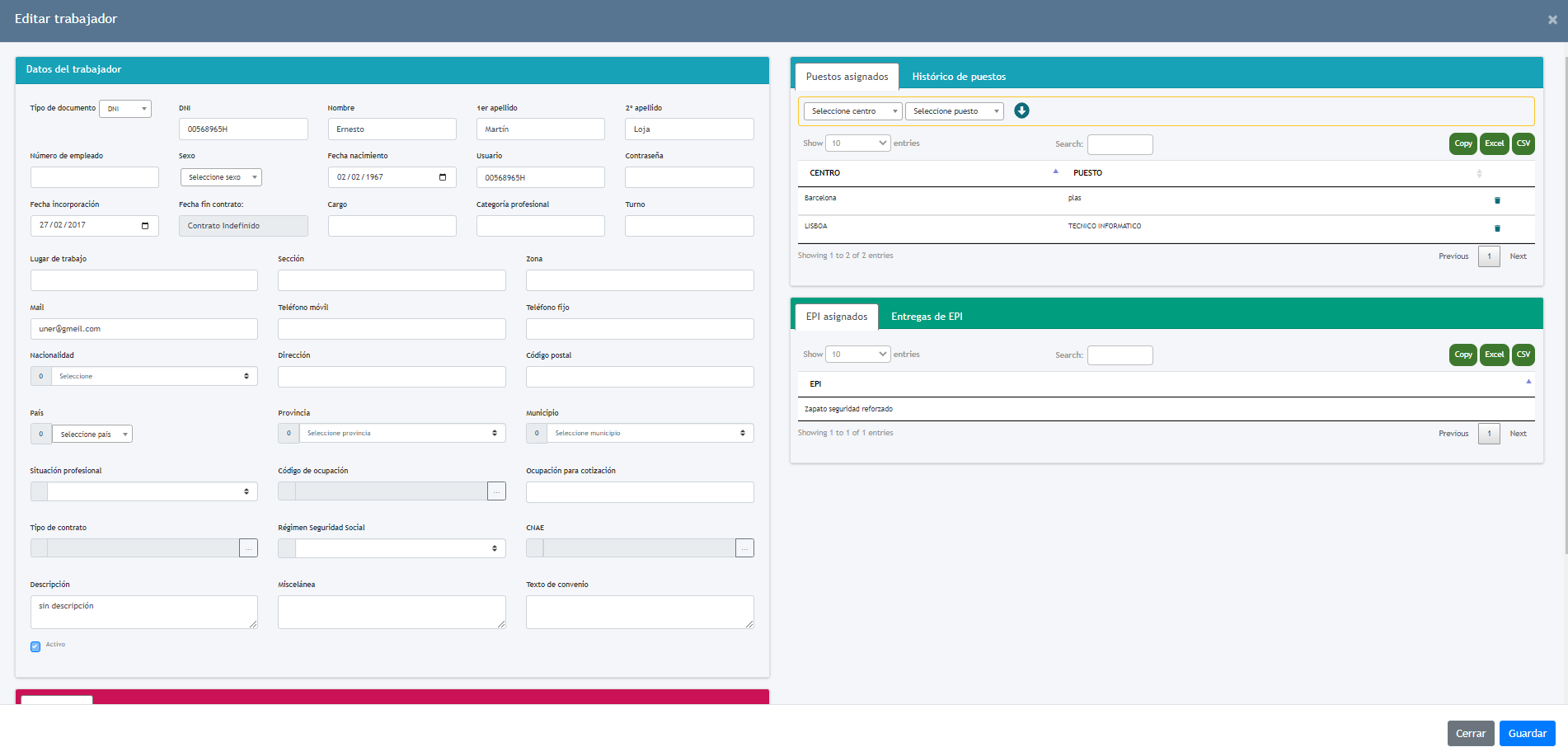 Gestión de trabajadores en el software Next PRL (pantalla 3)