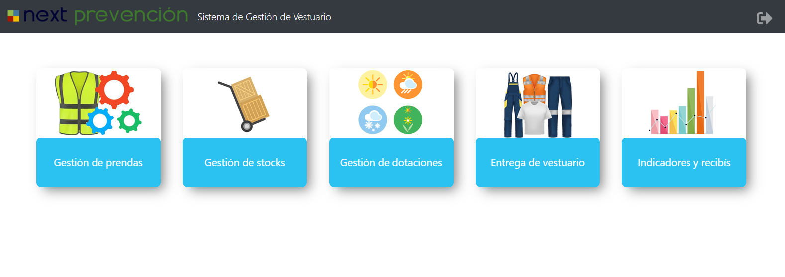 Gestión de ropa de trabajo en el software Next PRL (pantalla 1)