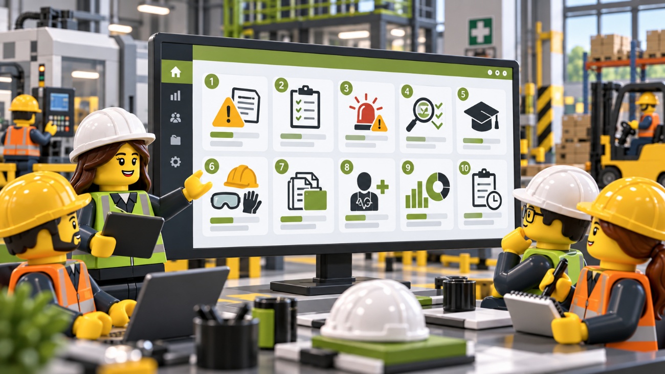 Técnicos de prevención revisando en pantalla los módulos de un software de PRL